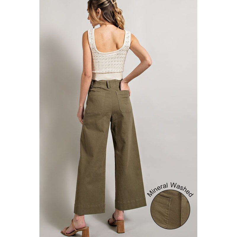 Washed Soft Flared Pants - Olive