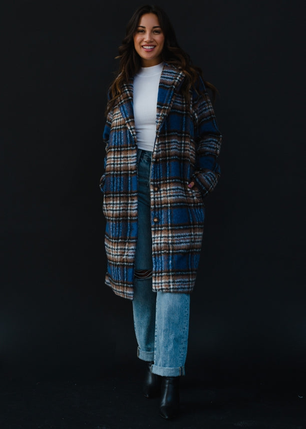 Blue, Brown & Black Plaid Coat