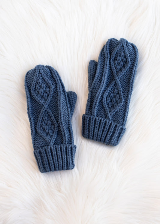 Steel Blue Cable Knit Mitten