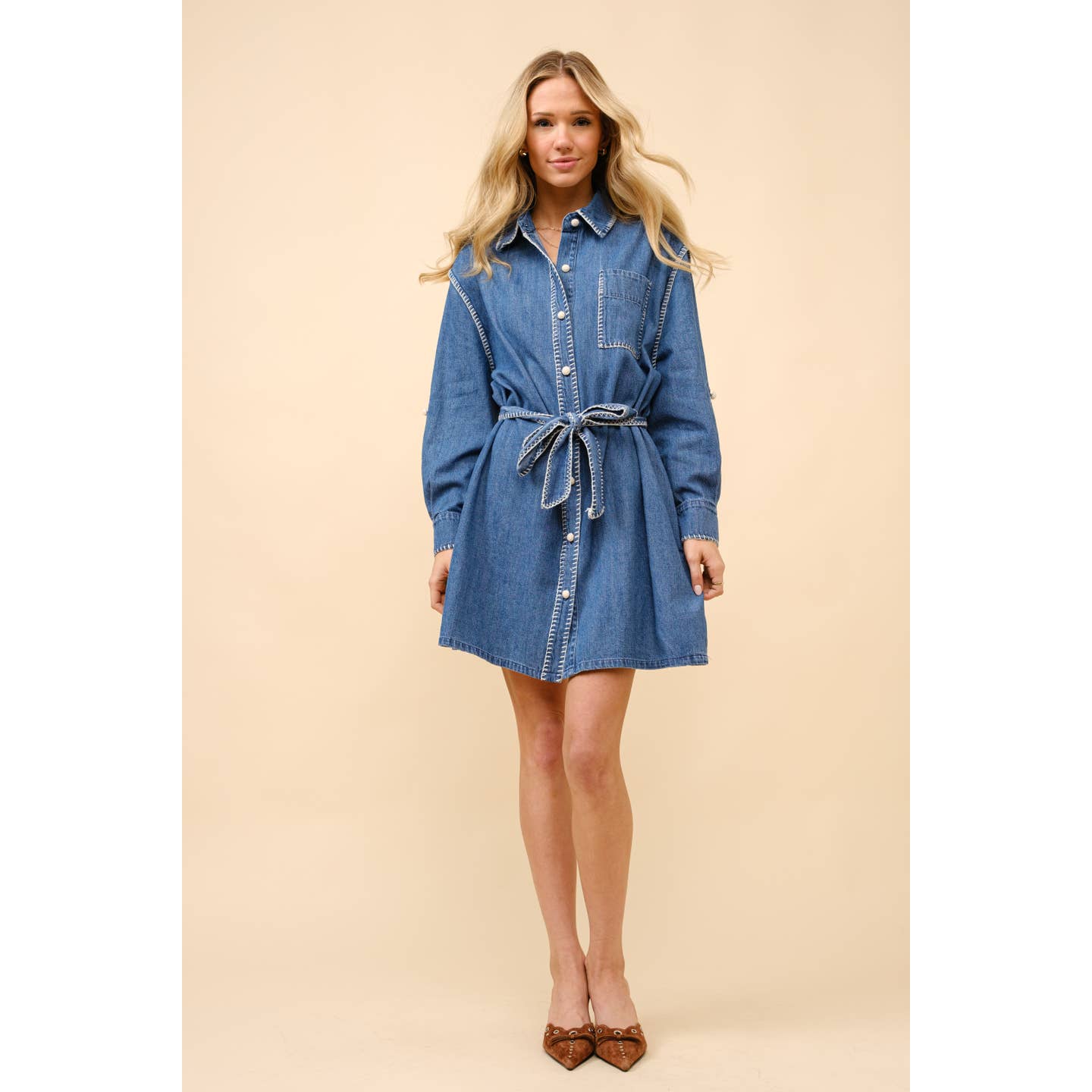 Blanket Stitch Up Denim Dress
