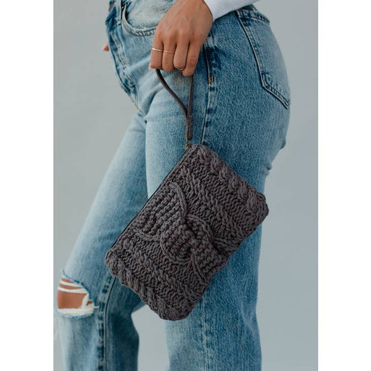 Grey Cable Knit Clutch