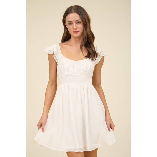 Ruffle Sleeve Back Tie Mini Dress