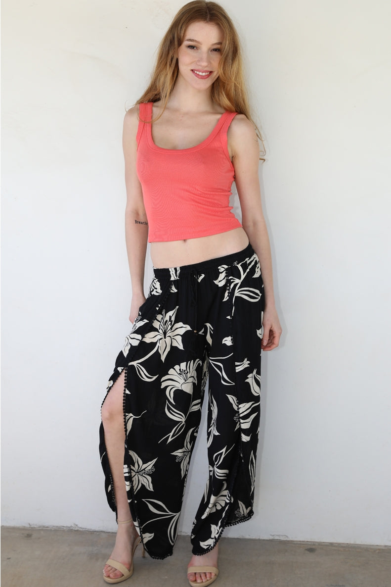 Black Slit Leg Beach Pants