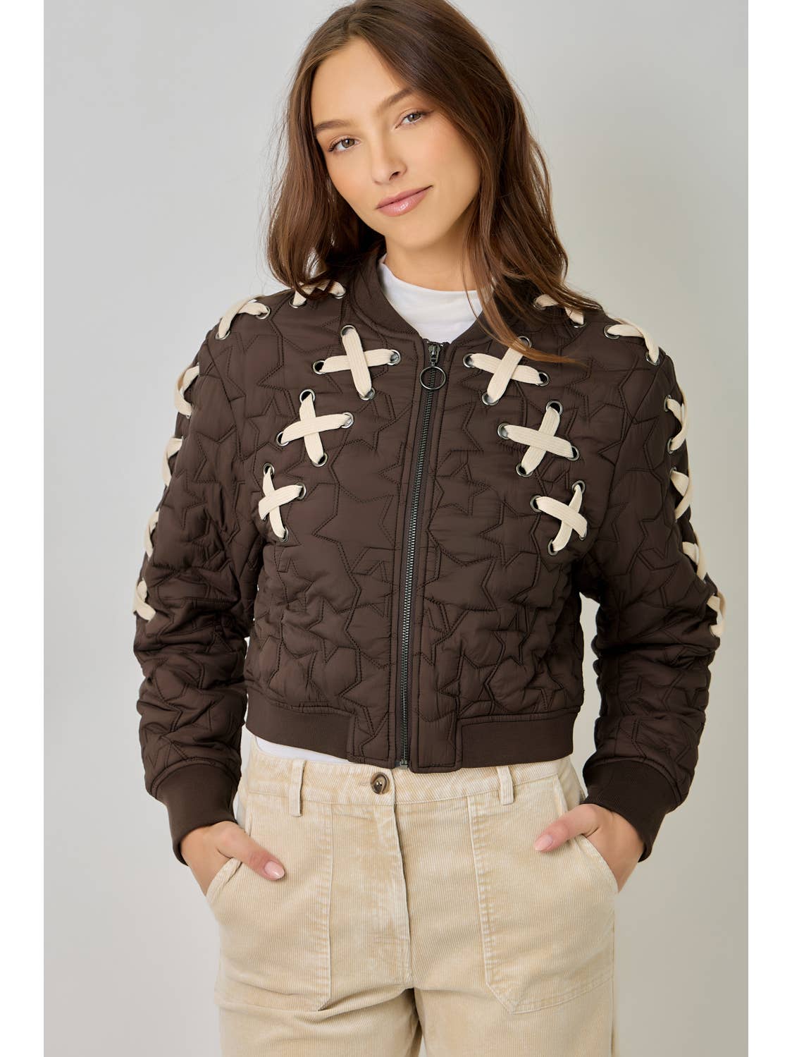 Lace Up Star Bomber Jacket