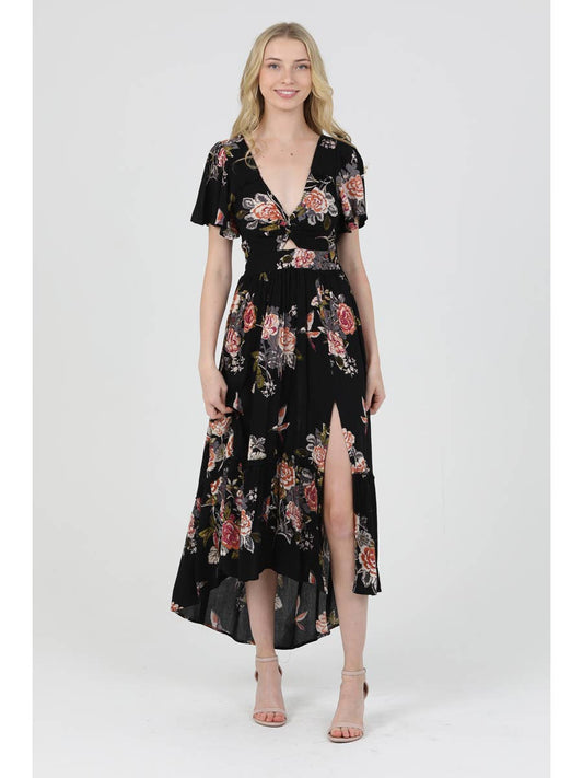 Front Cut Out Floral Dress