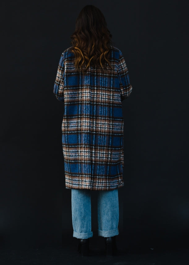 Blue, Brown & Black Plaid Coat