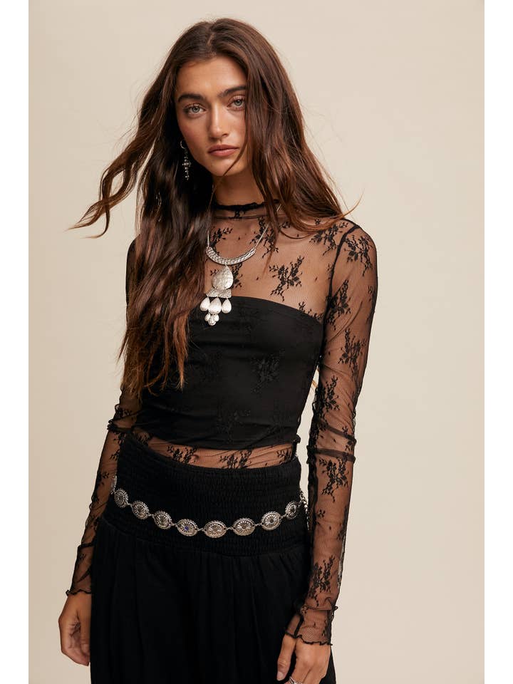 Sheer Lace Long Sleeve Top