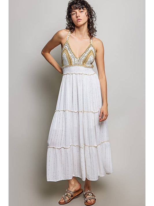 Crochet V Neck Maxi Dress