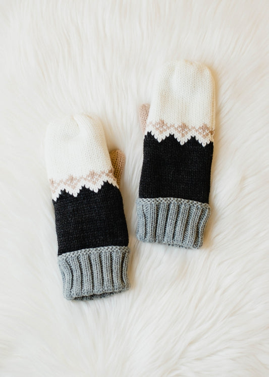 White Brown Patterned Mitten